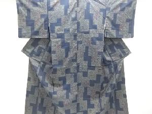 アンティーク　色紙に華紋模様織り出し手織り紬着物